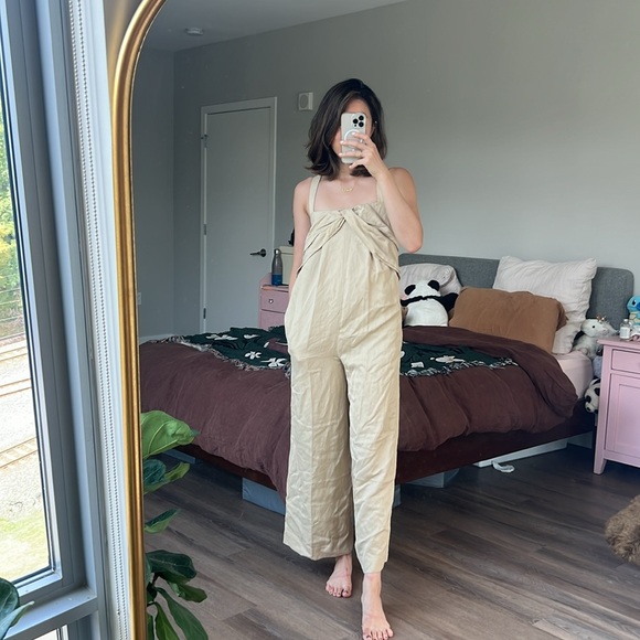 New COS linen blend oversized beige overalls jumpsuit - Picture 3 of 9